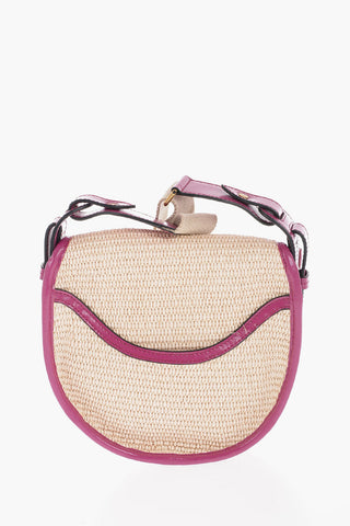 Borsa a Spalla in Raffia con Finiture in Pelle