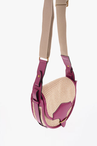 Borsa a Spalla in Raffia con Finiture in Pelle