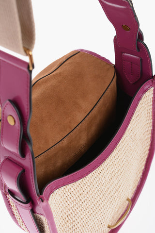 Borsa a Spalla in Raffia con Finiture in Pelle