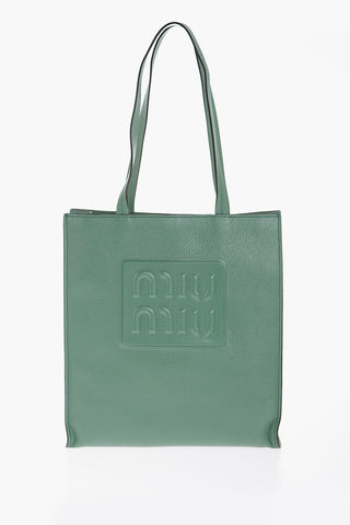 Textured Leather Tote Bag with Embossed Logo