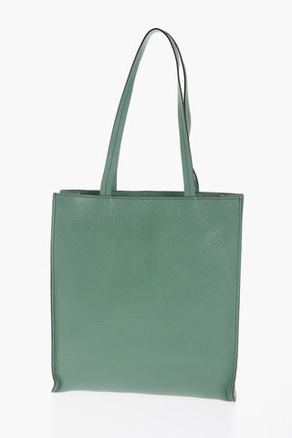 Textured Leather Tote Bag with Embossed Logo