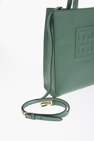 Textured Leather Tote Bag with Embossed Logo
