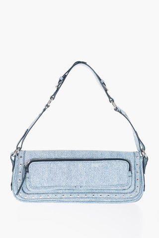 Denim-Effect Leather MADDY Shoulder Bag with Studs