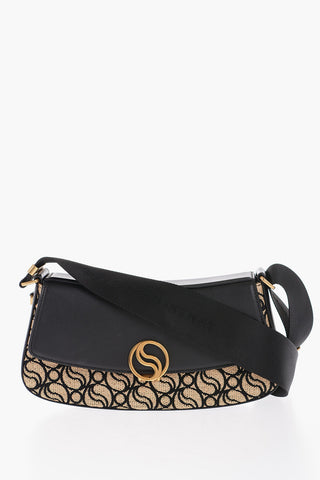Faux Leather Shoulder Bag with Rafia Detail