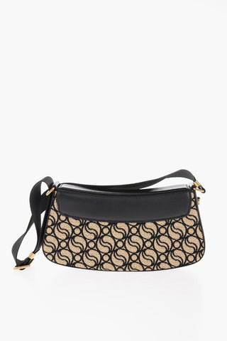 Faux Leather Shoulder Bag with Rafia Detail
