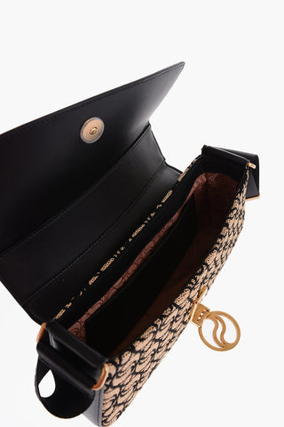 Faux Leather Shoulder Bag with Rafia Detail