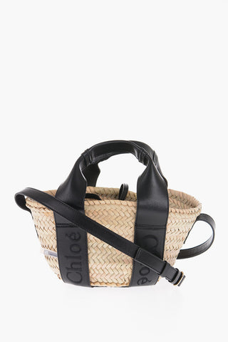 Braided Fabric Bucket Bag with Leather Details