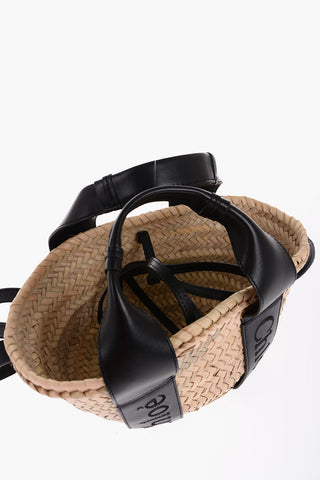 Braided Fabric Bucket Bag with Leather Details