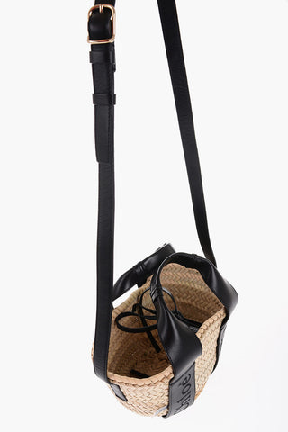 Braided Fabric Bucket Bag with Leather Details