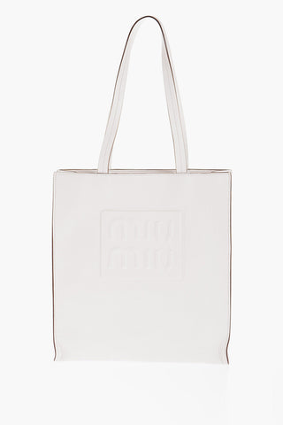 Textured Leather Tote Bag with Embossed Logo
