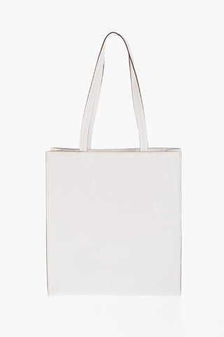 Textured Leather Tote Bag with Embossed Logo