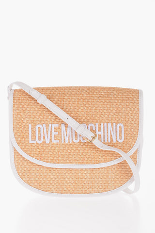 LOVE Rafia Shoulder Bag with Faux Leather trim