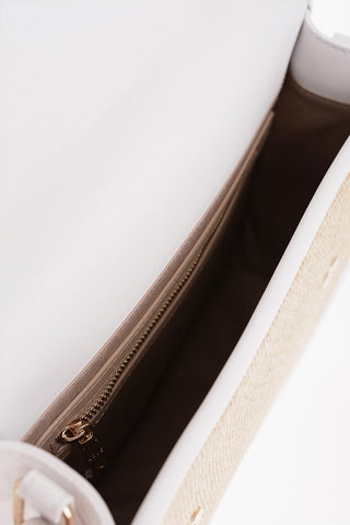 LOVE Rafia Shoulder Bag with Faux Leather trim