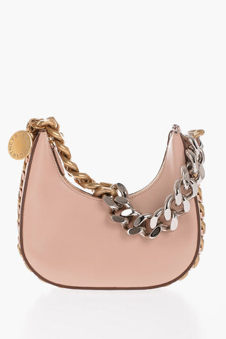 Faux Leather Mini Hobo Bag with Two-Tone Chain Detail