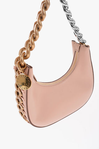 Faux Leather Mini Hobo Bag with Two-Tone Chain Detail