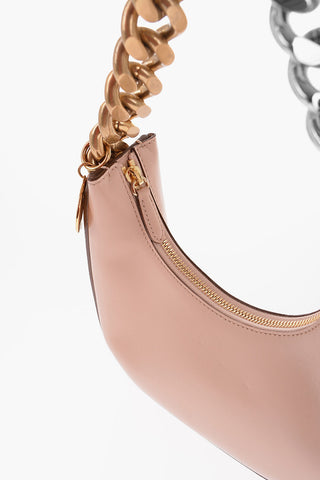 Faux Leather Mini Hobo Bag with Two-Tone Chain Detail