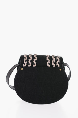 Textured Leather Mini Saddle Bag with Linen Details