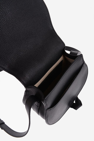 Textured Leather Mini Saddle Bag with Linen Details