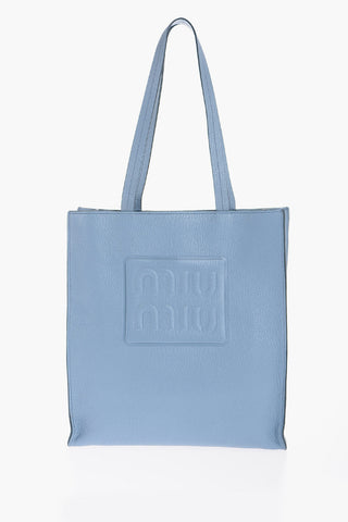Textured Leather Tote Bag with Embossed Logo