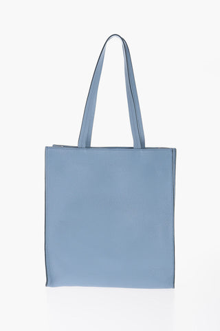 Textured Leather Tote Bag with Embossed Logo