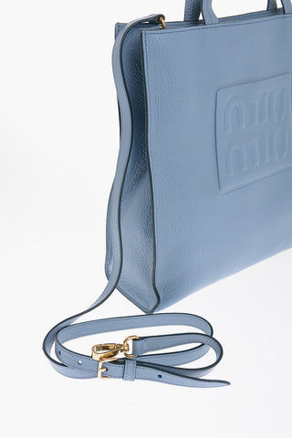 Textured Leather Tote Bag with Embossed Logo