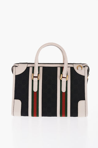 Borsa Bauletto A Righe con Finiture in Pelle 
