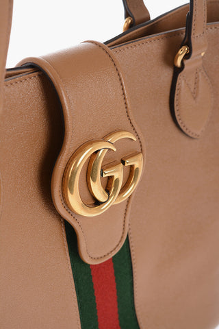 Leather Tote Bag with Golden GG Monogram