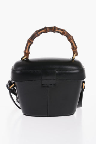Leather Shoulder Bag with Wooden Handle