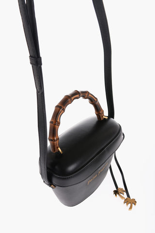 Leather Shoulder Bag with Wooden Handle