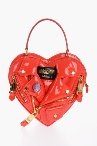 COUTURE! Borsa Biker in Ecopelle Lucida a Forma di Cuore con Design Gonfiabile e Tracolla a Catena Removibile