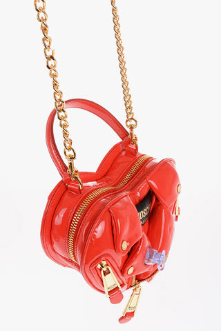 COUTURE! Borsa Biker in Ecopelle Lucida a Forma di Cuore con Design Gonfiabile e Tracolla a Catena Removibile
