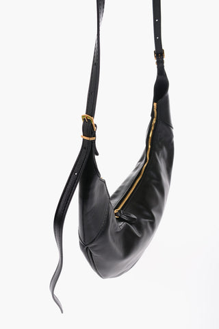 Leather Hobo Bag with Golden-Effect Logo