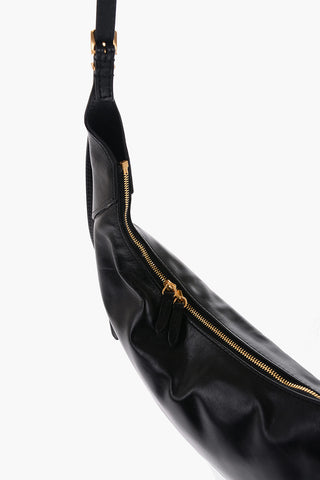 Leather Hobo Bag with Golden-Effect Logo