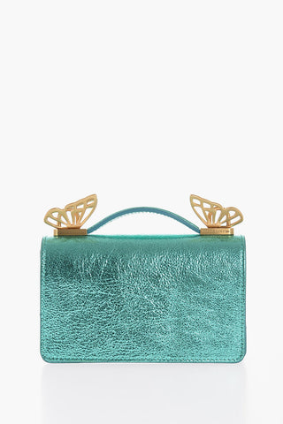 Metallic Leather Mini Shoulder Bag with Decorative Butterfly