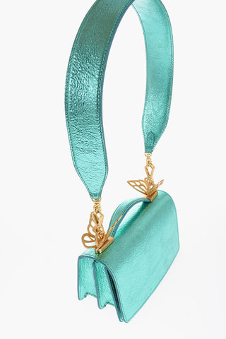 Metallic Leather Mini Shoulder Bag with Decorative Butterfly
