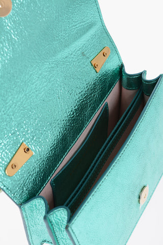 Metallic Leather Mini Shoulder Bag with Decorative Butterfly