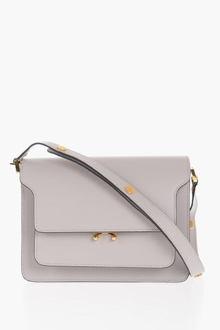 3-Compartment Leather Shoulder Bag with Golden Details