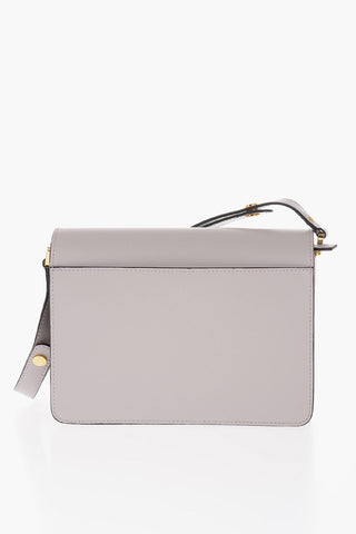 3-Compartment Leather Shoulder Bag with Golden Details