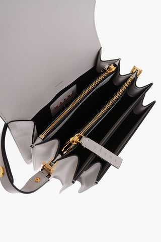 3-Compartment Leather Shoulder Bag with Golden Details