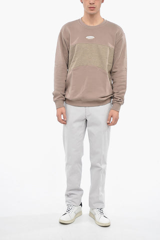 Crew-Neck Cotton ESSENT Sweatshirt with Ton-On-Tone Front Detail
