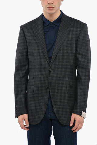 Wool and Linen Blazer with Check Pattern