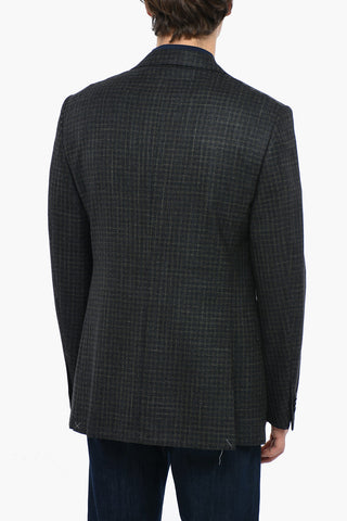 Wool and Linen Blazer with Check Pattern