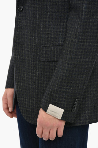 Wool and Linen Blazer with Check Pattern