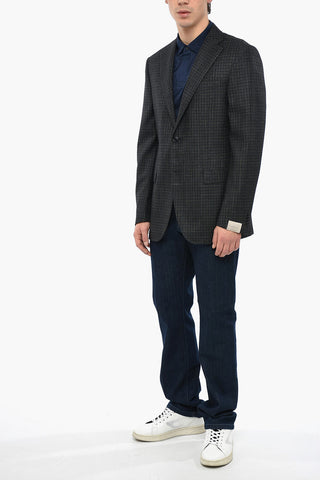 Wool and Linen Blazer with Check Pattern