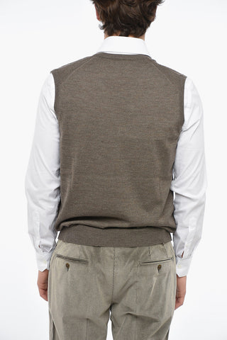 Virgin Wool Jacquard Waistcoat with V-Neck