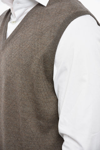Virgin Wool Jacquard Waistcoat with V-Neck