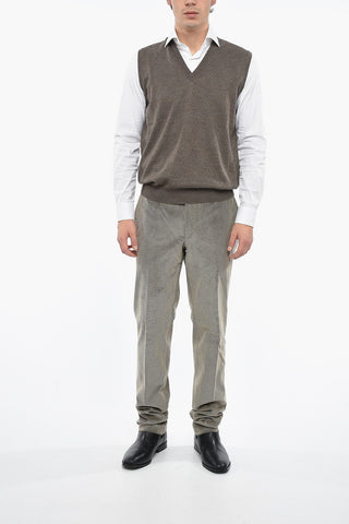 Virgin Wool Jacquard Waistcoat with V-Neck