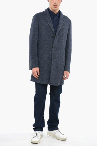 Halflined Single Breasted Wool Tweed Coat
