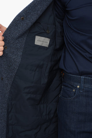 Halflined Single Breasted Wool Tweed Coat