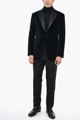 Giacca Foerata Monopetto In Velour Con Revers Classico